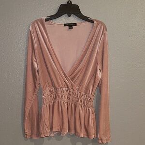 New York & Company Pink Wrap Blouse
